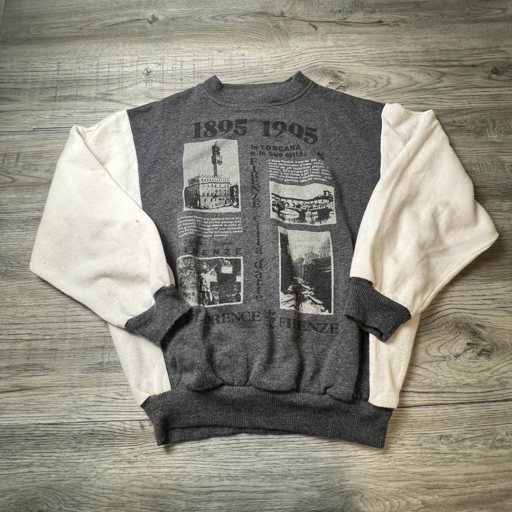 Art Sweatshirt Mens XL Gray White Florence Italy‎ Graphic Vintage Made In Italy
